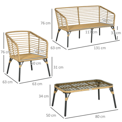 4-teilige Gartenmöbel-Set aus Rattan, Boho-Stil, Sitzgruppe Lounge Sand + Dunkelgrau