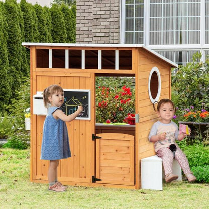 Spielhaus Holz Kinderspielhaus Briefkasten Outdoor Gartenspielhaus mit Blumentopfrack - Palo24
