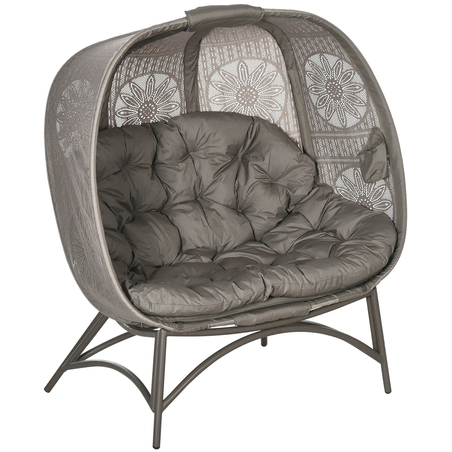 Gartenstuhl für 2 Personen, klappbar, großes Sitzkissen, Stahlrahmen, Farbe: Sand