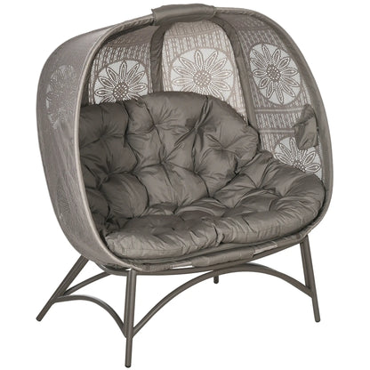 Gartenstuhl für 2 Personen, klappbar, großes Sitzkissen, Stahlrahmen, Farbe: Sand