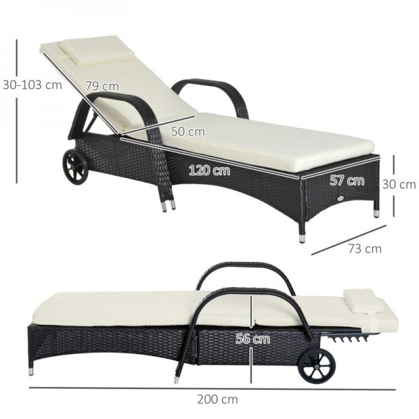 Mobile Gartenliege schwarz Rattanliege Polyrattan