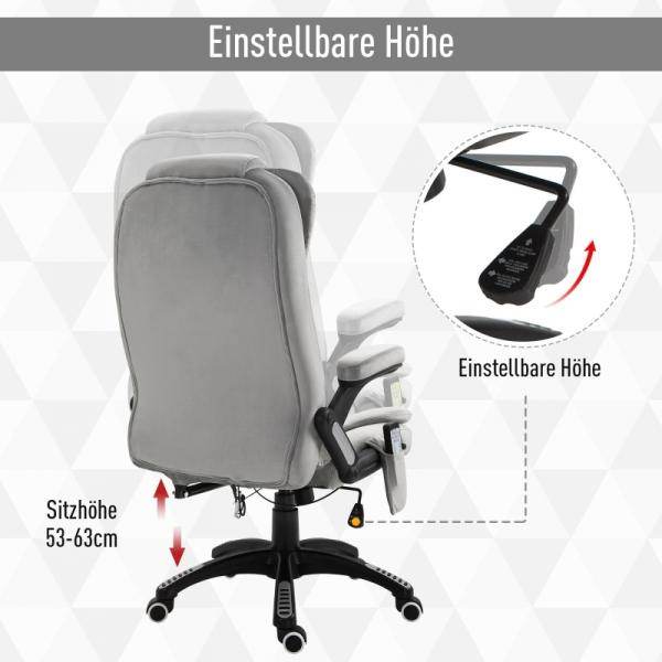 Bürostuhl mit Massagefunktion, höhenverstellbarer Chefsessel, ergonomischer Drehstuhl, PU-Räder, Grau - Palo24