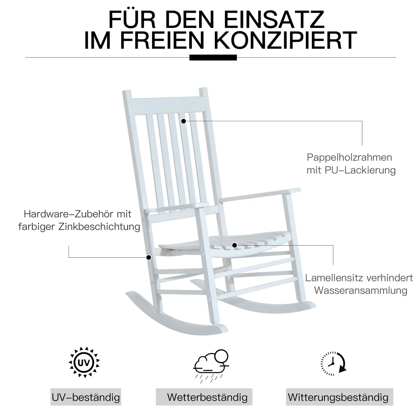 Chaise à bascule, balançoire, chaise de relaxation, chaise de jardin, accoudoir, blanc