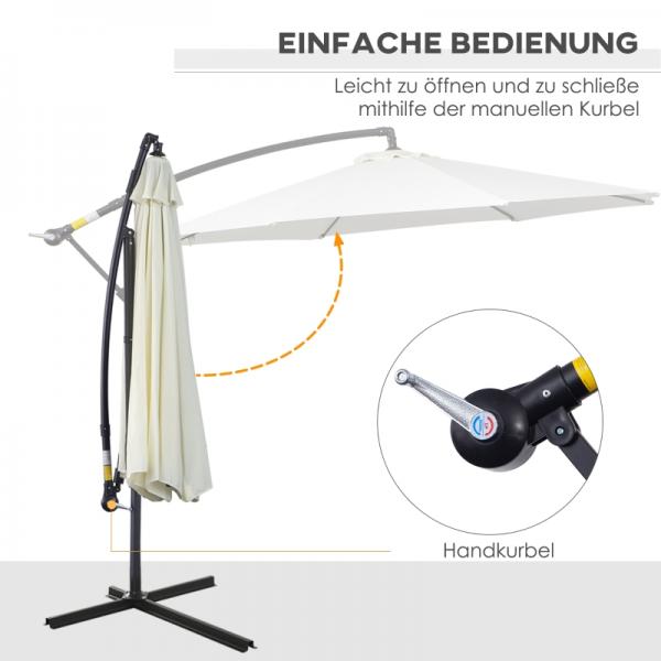 Sonnenschirm mit Kurbel Wetterbeständig 3 m x 3 m x 2,5 m Stahl Polyester Creme - Palo24