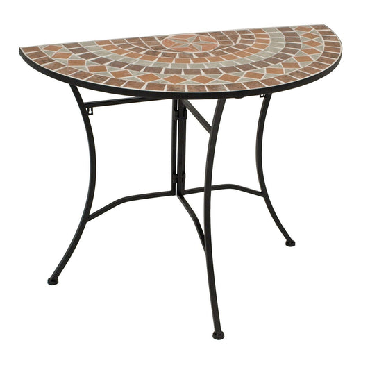 Table murale demi-ronde LUCCA 45x90cm, fer + mosaïque couleur terre cuite