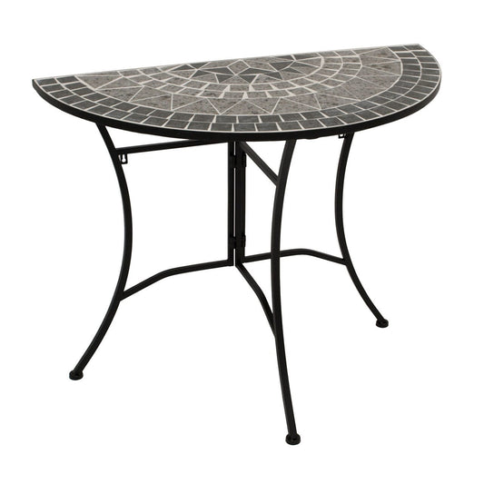 Table murale SIENA demi ronde 45x90cm, fer + mosaïque grise