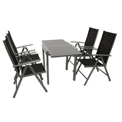 Garnitur Sitzgruppe AMALFI 5-teilig, Aluminium + Kunstgewebe schwarz