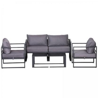 4-tlg. Gartenmöbel Set Sitzgruppe mit Couchtisch Doppelsofa Kissen Alu Grau - Palo24