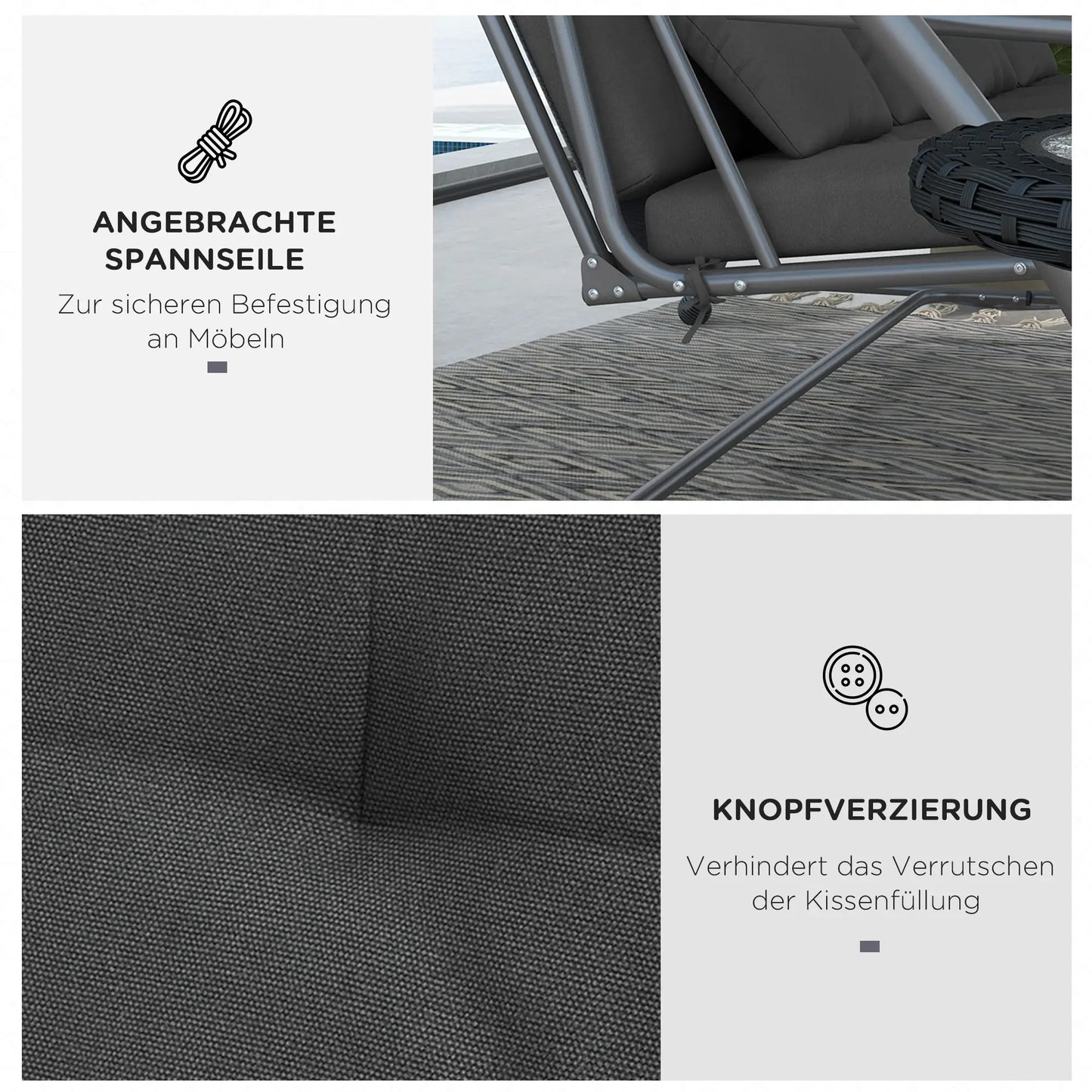 Sitzkissen Sitzauflage für Hollywoodschaukel 170 x 100 x 8cm Dunkelgrau