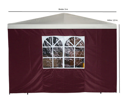 Seitenplane für Pavillon, 3x1,9 Meter, Polyester bordeaux mit Fenster