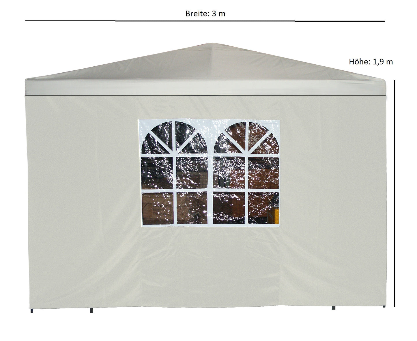Seitenplane für Pavillon, 3x1,9 Meter, Polyester ecru mit Fenster