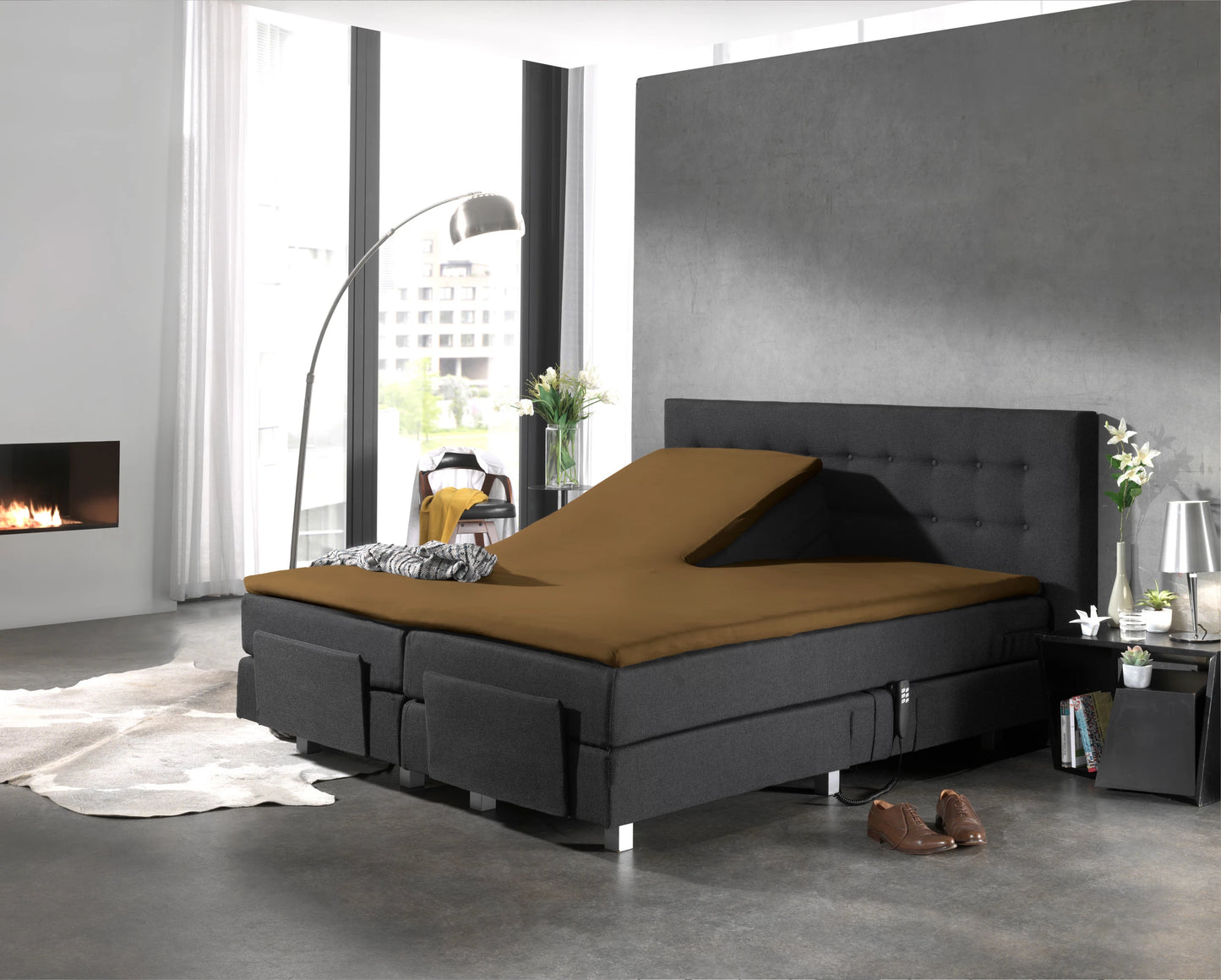 Split Topper Spannbettlaken aus Baumwolle Taupe 180x200 cm