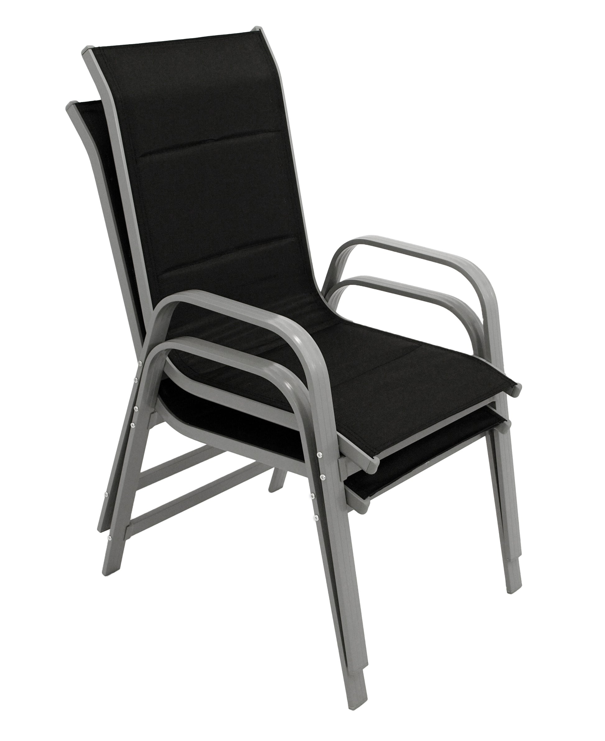 Stapelsessel Cesano, Aluminium silbergrau + Textilgewebe gepolstert schwarz