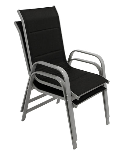 Stapelsessel Cesano, Aluminium silbergrau + Textilgewebe gepolstert schwarz