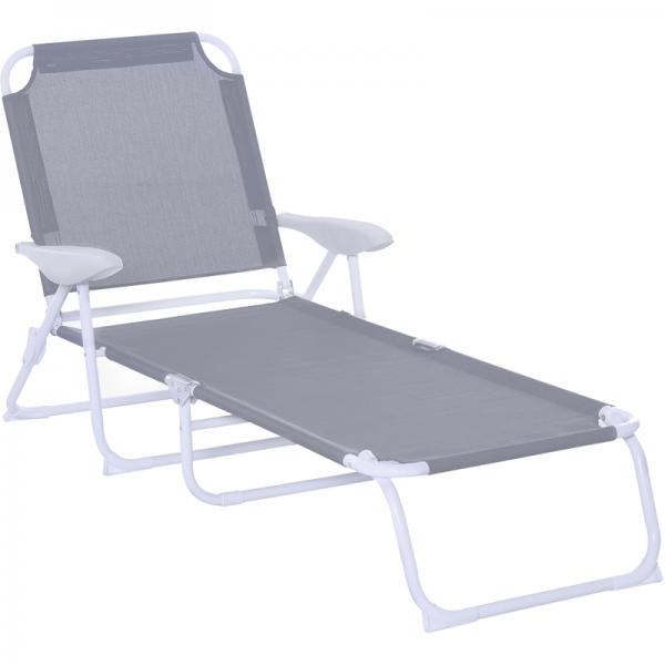 Bain de soleil transat de plage pliable transat de jardin à 4 niveaux textile gris