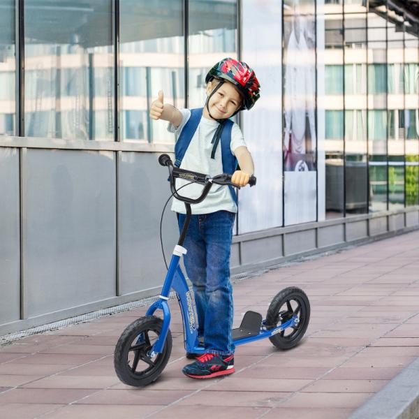 Kinderroller mit Hinterbremse Kickscooter 12 Zoll Tretroller Cityroller Kickboard Höhenverstellbar Stahl EVA Blau