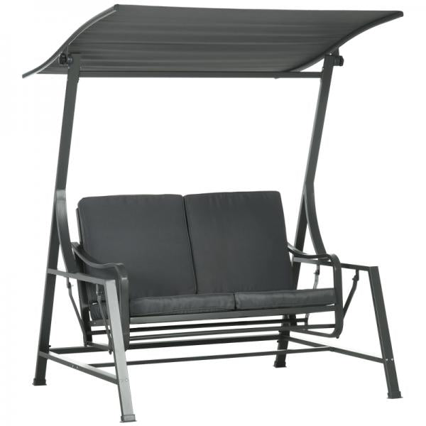 Hollywoodschaukel, neigbares Dach, Sitz- und Rückenkissen, Stahlrahmen, dunkelgrau - Palo24