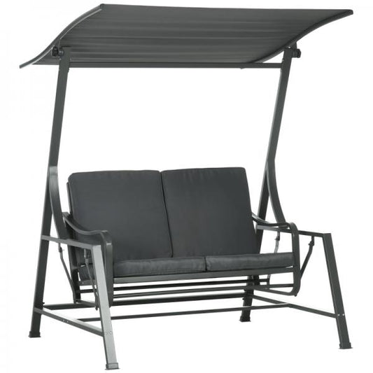 Hollywoodschaukel, neigbares Dach, Sitz- und Rückenkissen, Stahlrahmen, dunkelgrau - Palo24