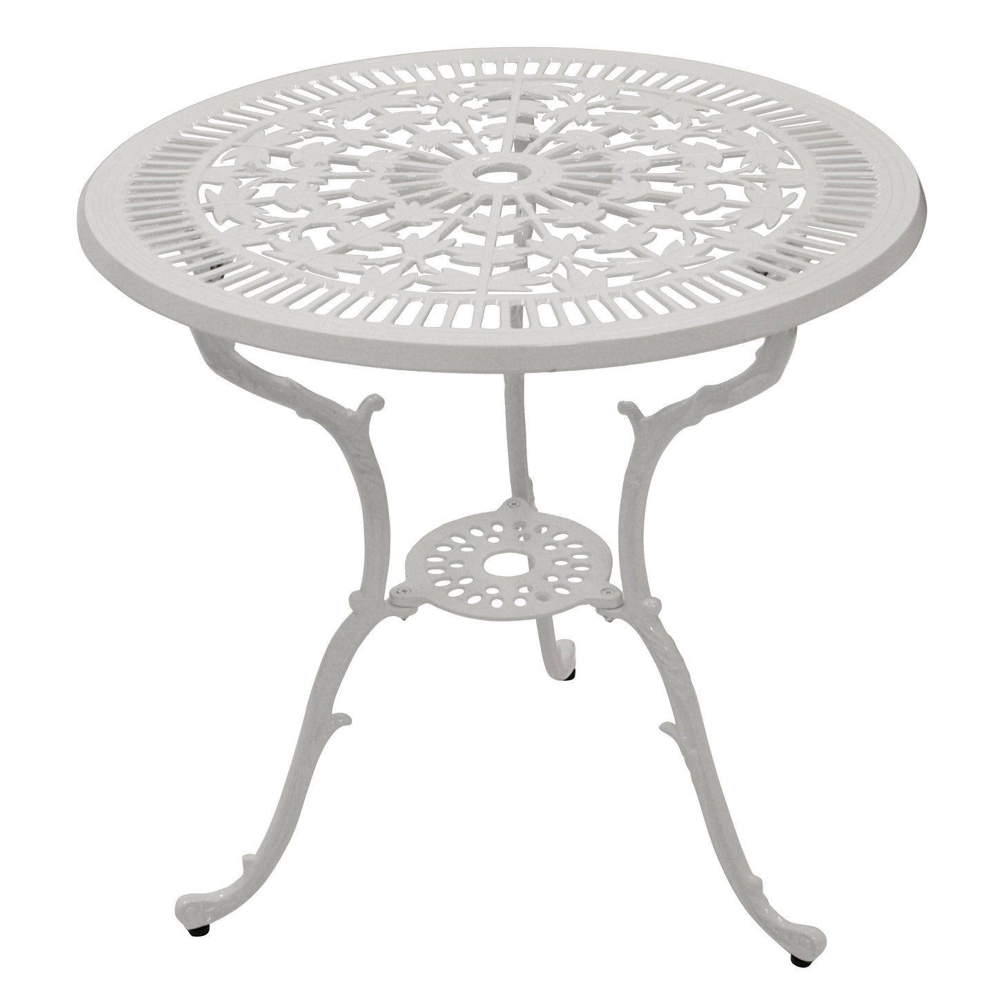 Table de jardin au look Art Nouveau 70cm ronde, fonte d'aluminium blanche