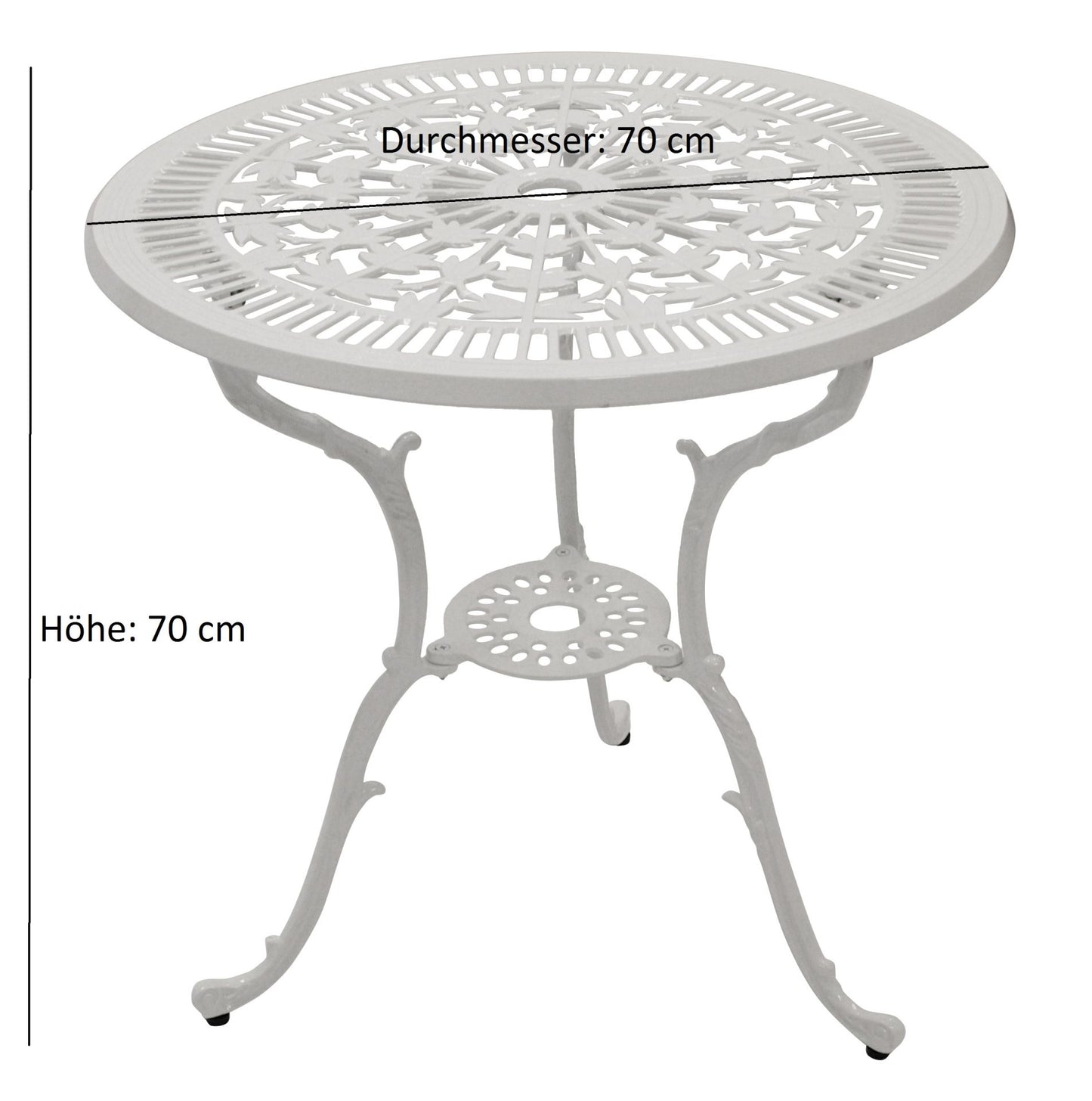 Table de jardin au look Art Nouveau 70cm ronde, fonte d'aluminium blanche