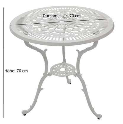 Table de jardin au look Art Nouveau 70cm ronde, fonte d'aluminium blanche