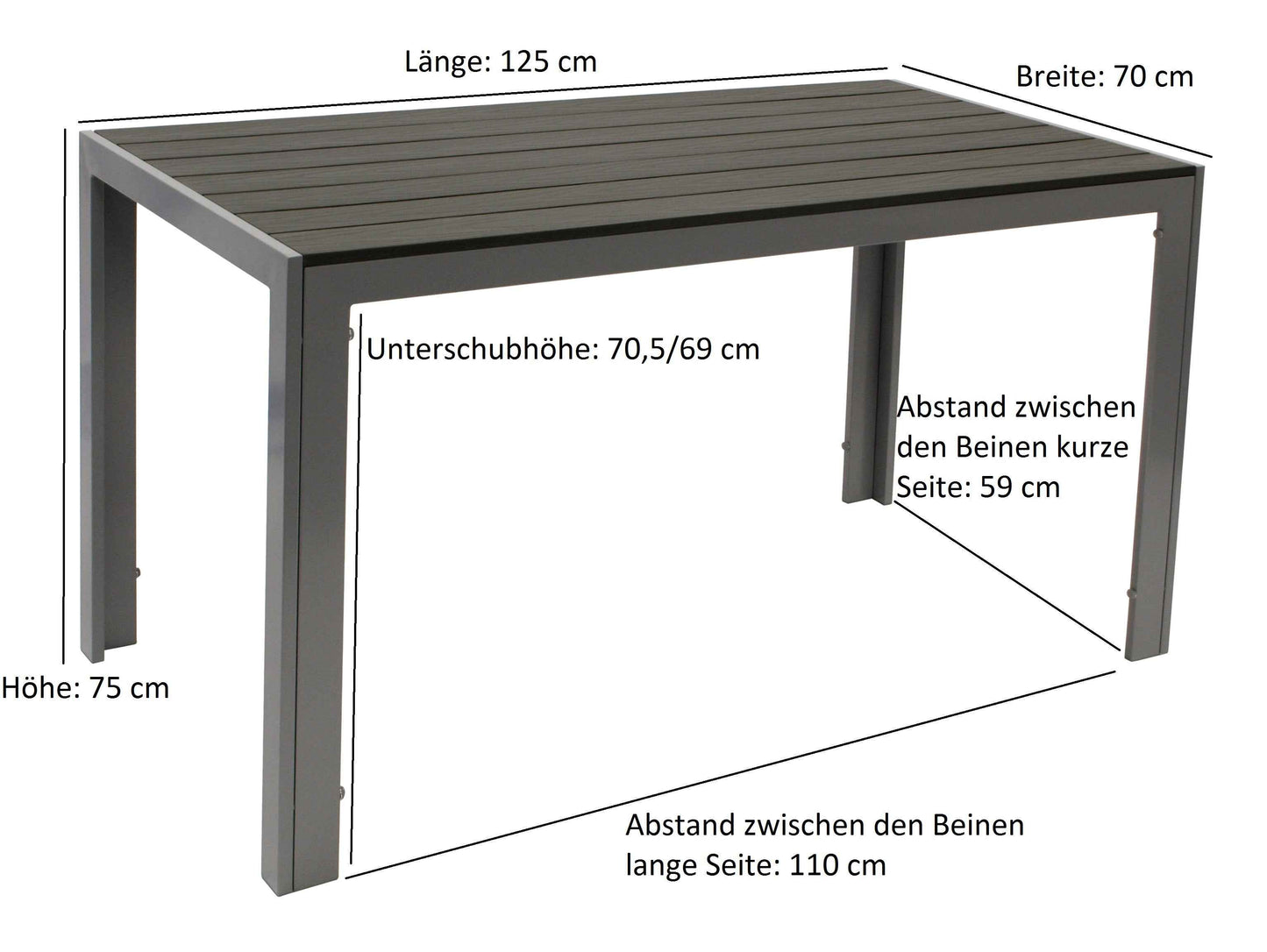 Gartentisch Wetterfest SORANO 120x70cmcm aus Aluminium und Kunstholz
