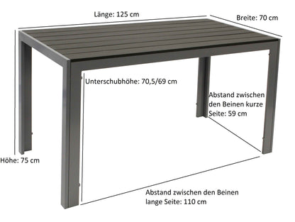 Gartentisch Wetterfest SORANO 120x70cmcm aus Aluminium und Kunstholz