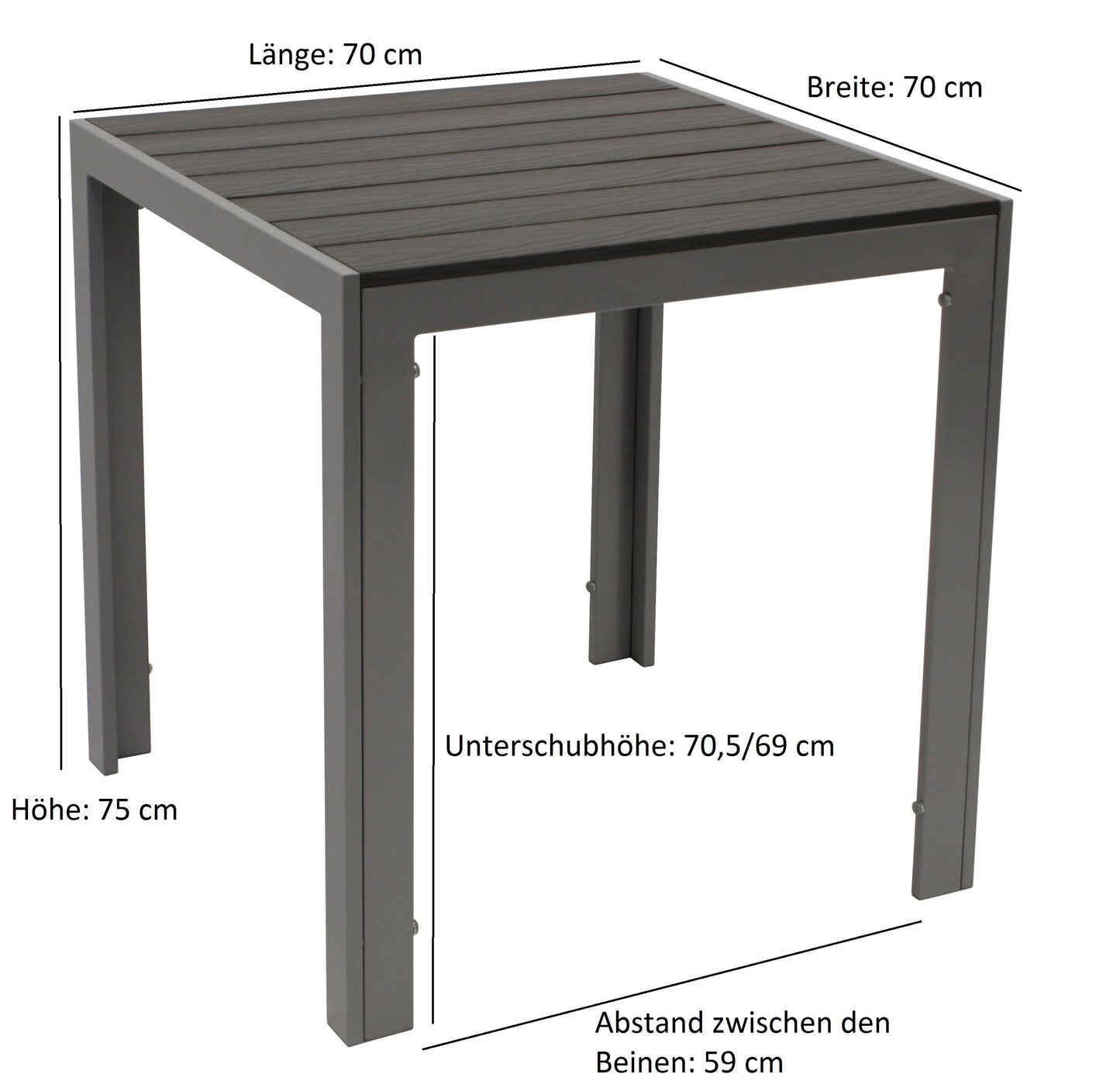 Wetterfester Bistro Tisch SORANO 70x70cm aus Aluminium und Kunstholz