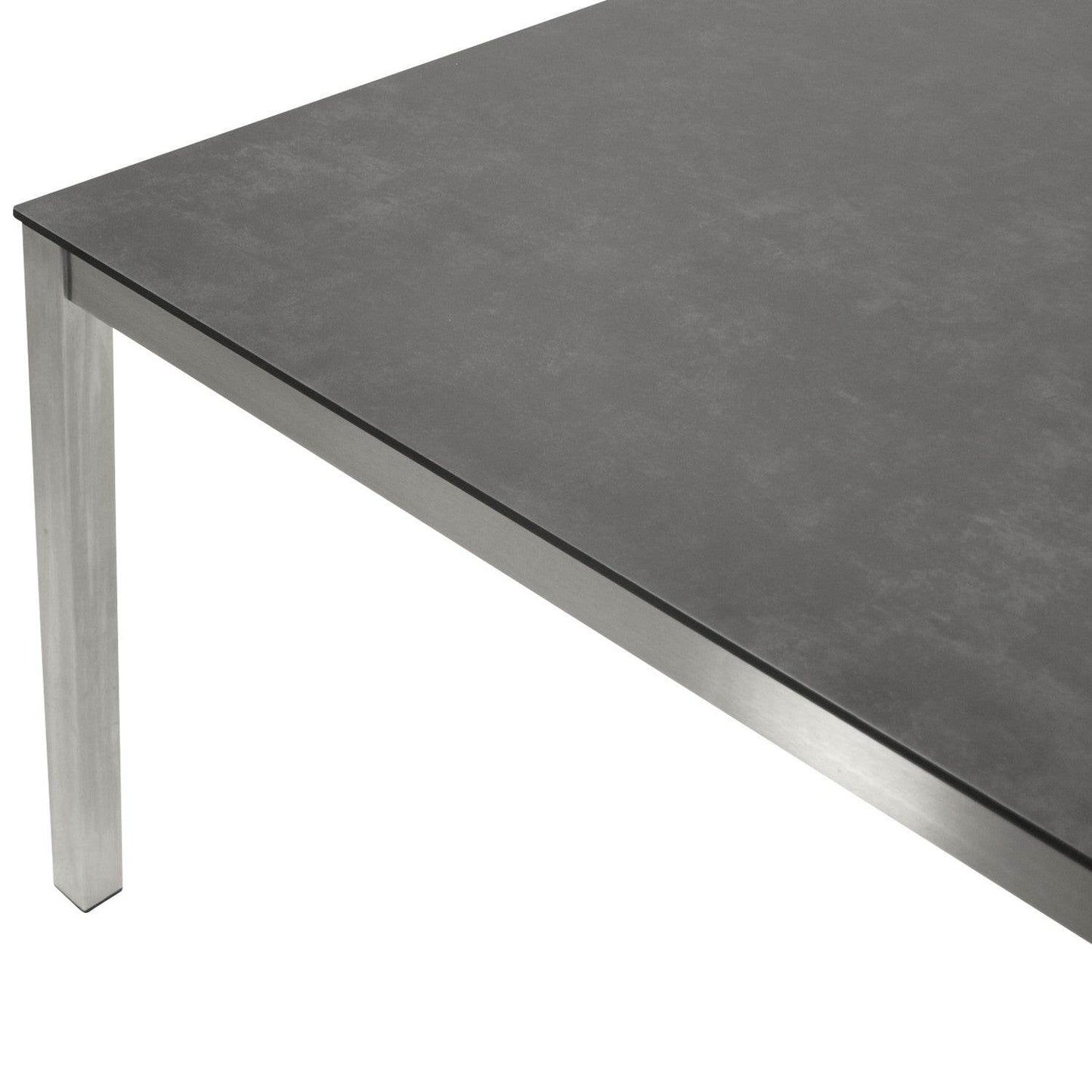 Tisch SYDNEY 200x100cm, Edelstahl gebürstet + Glas in 3D Keramik anthrazit - Palo24