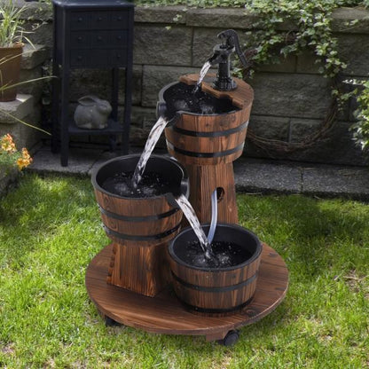 Holzfass-Brunnen Wasserpumpe Rustikales Holz