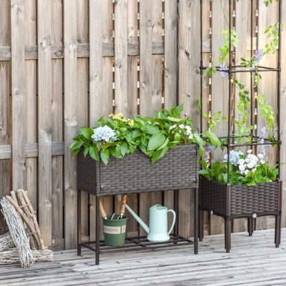 Hochbeet, Blumenkasten, Blumentopf mit Ablage, Rattan Braun