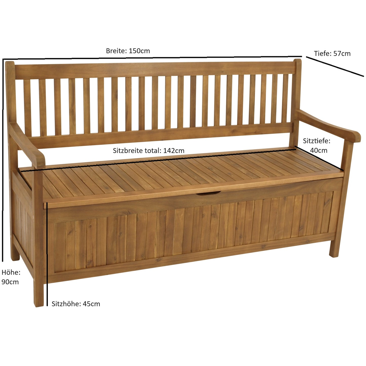 Truhenbank groß Staukastenbank Gartenbank mit Staukasten BENITA 3-sitzer 150cm