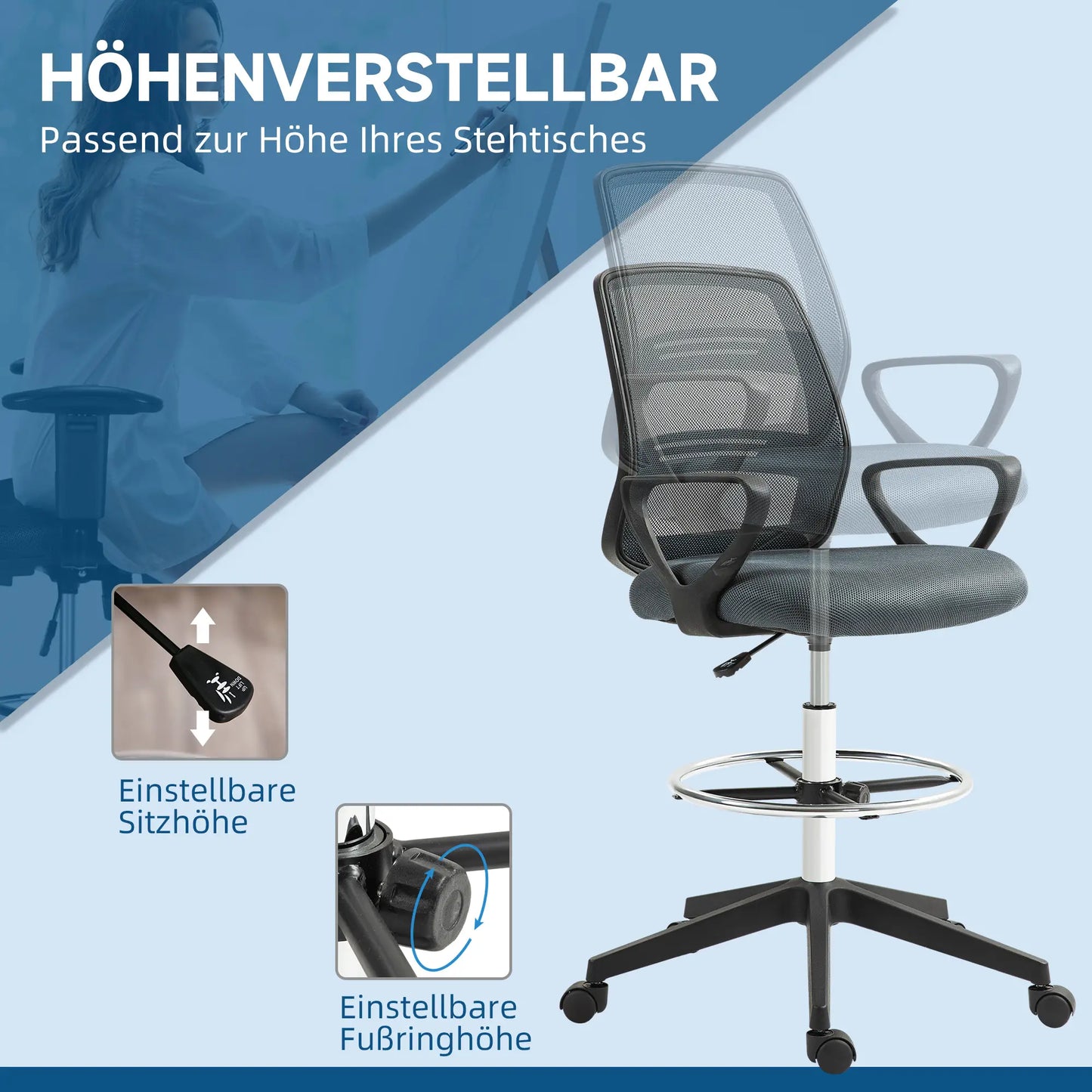 Bürostuhl Ergonomischer Schreibtischstuhl mit Armlehnen Grau