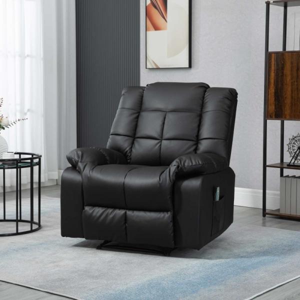 Fauteuil de massage, fauteuil de relaxation, 8 points de vibration, fonction inclinable, cuir artificiel, noir,