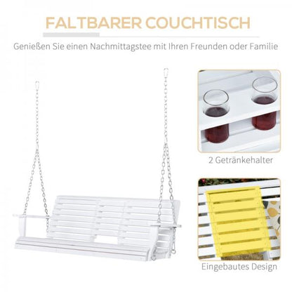 Hängebank mit Klapptisch und Becherhaltern Naturholz weiss - Palo24