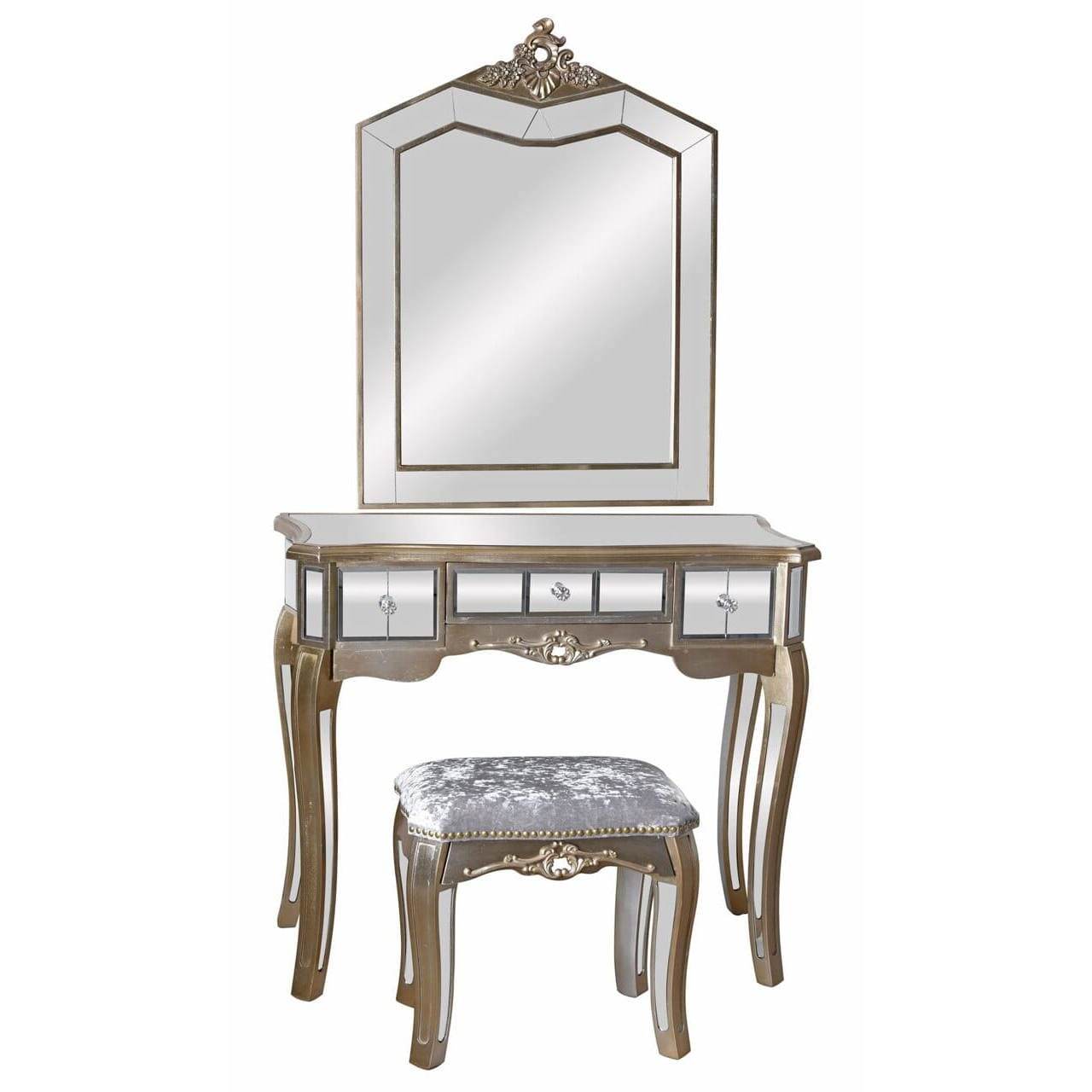 SCHMINKTISCH MIT HOCKER VERSPIEGELT FRISIERTISCH SPIEGELKONSOLE VINTAGE WANDTISCH - Palo24