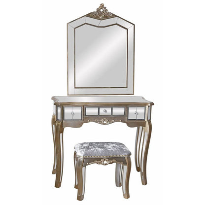 SCHMINKTISCH MIT HOCKER VERSPIEGELT FRISIERTISCH SPIEGELKONSOLE VINTAGE WANDTISCH - Palo24