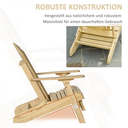 Adirondack-Gartenstuhl mit Fußstütze klappbar Gartenliege Outdoor Gartenmöbel Kiefernholz Natur - Palo24