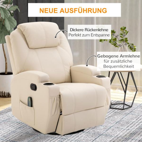 Fauteuil de massage électrique avec 5 modes de massage, fonction inclinable, mousse blanc crème