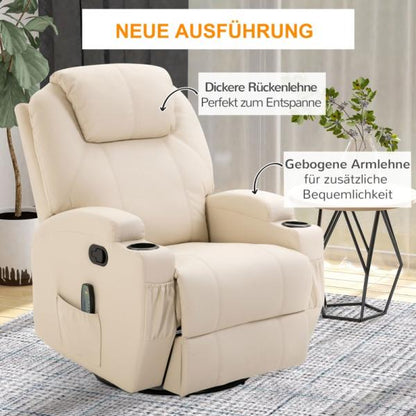 Fauteuil de massage électrique avec 5 modes de massage, fonction inclinable, mousse blanc crème