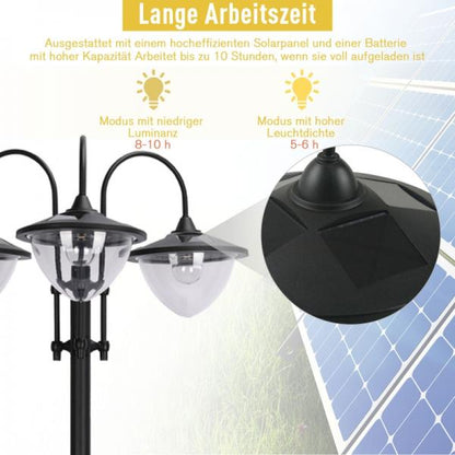 Solarleuchte Gartenlicht 3-köpfige Lampe mit Blumentopf-Basis Wasserdicht Edelstahl 60 x 55 x 189 cm