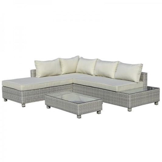 3-tlg. Polyrattan Set Gartengarnitur Sitzgruppe Loungemöbel mit Beistelltisch Kissen Grau+Beige