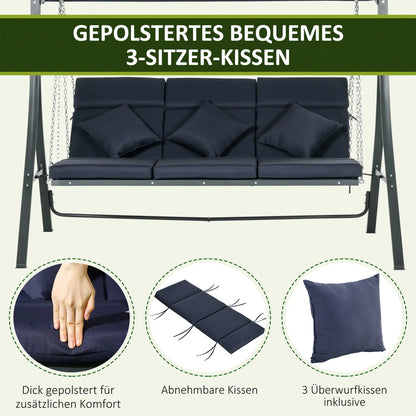 Hollywoodschaukel, für 3 Personen, verstellbares Sonnendach, bis 270 kg, dunkelblau