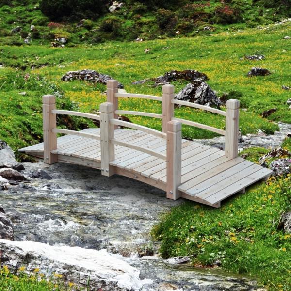 Gartenbrücke Holzbrücke Teichbrücke Zierbrücke mit Geländer bis 180 kg Tannenholz Natur