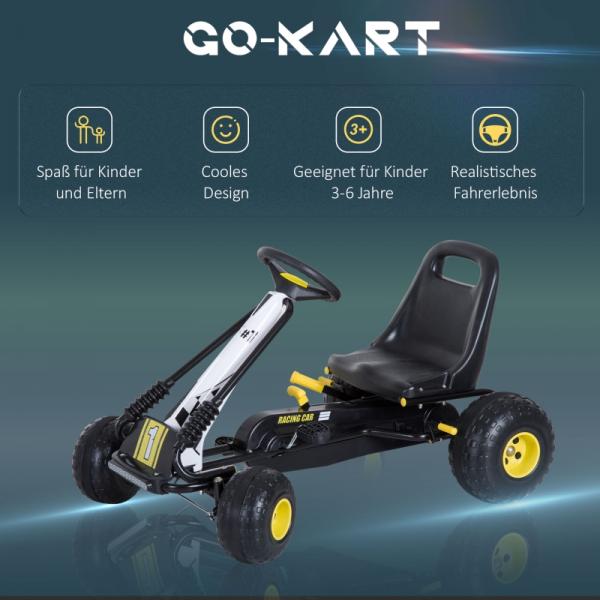 Gokart con sedile regolabile Auto a pedali Veicolo a pedali con freno a mano Veicolo a pedali da 3 anni Nero