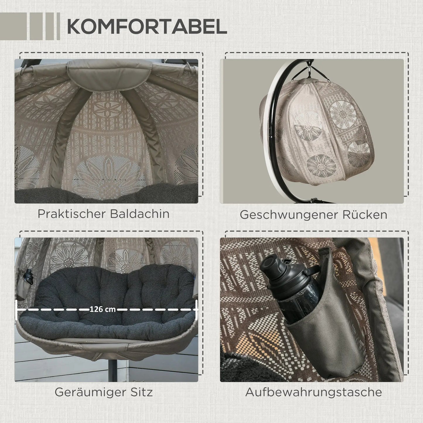 Hängesessel Hängekorb mit Gestell für 2 Personen faltbar Schwarz Sand