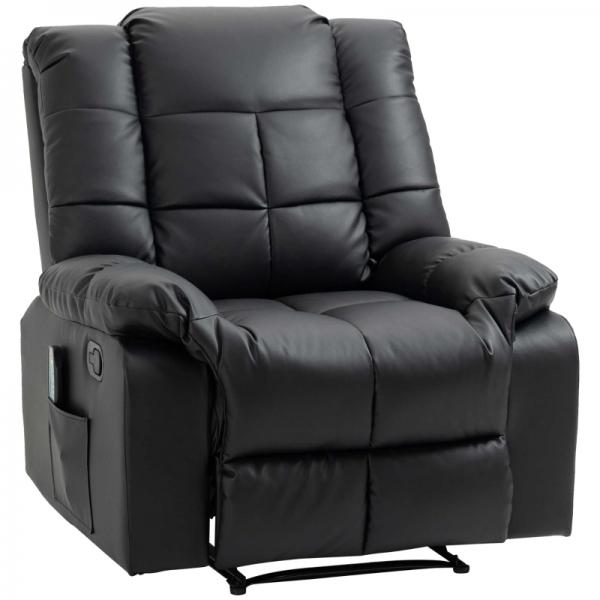 Fauteuil de massage, fauteuil de relaxation, 8 points de vibration, fonction inclinable, cuir artificiel, noir,