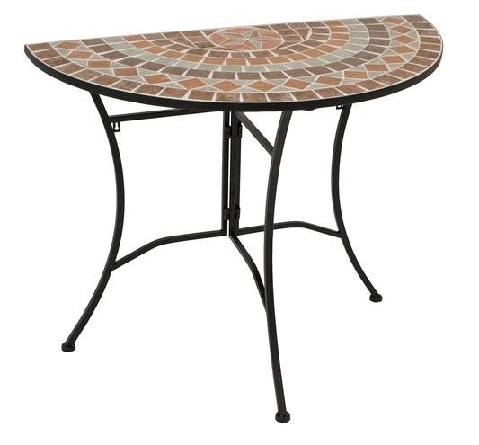 Wandtisch LUCCA halbrund 45x90cm, Eisen + Mosaik terracottafarben