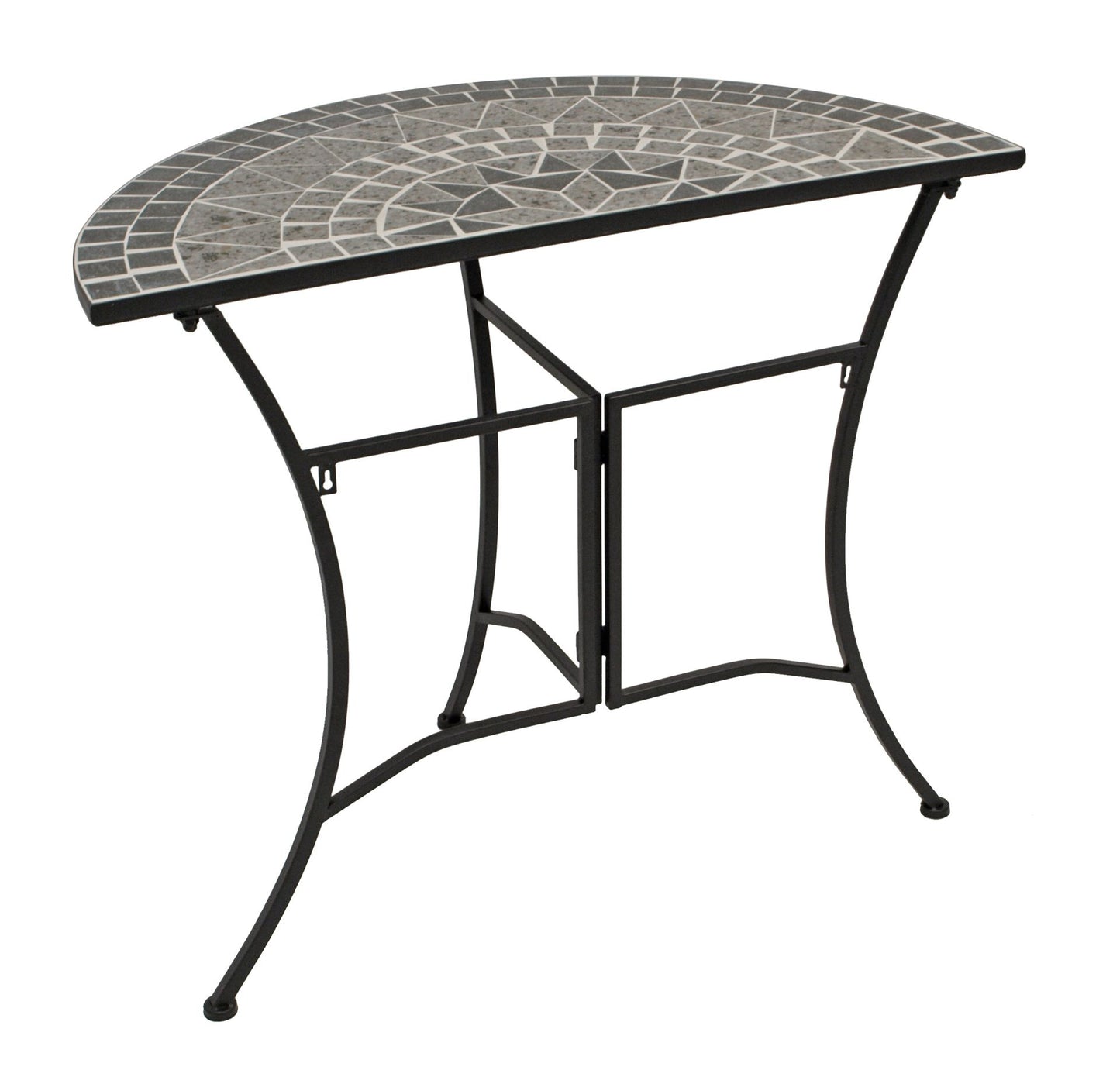 Table murale SIENA demi ronde 45x90cm, fer + mosaïque grise