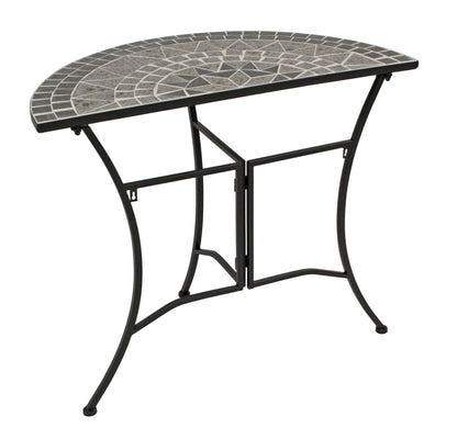 Table murale SIENA demi ronde 45x90cm, fer + mosaïque grise